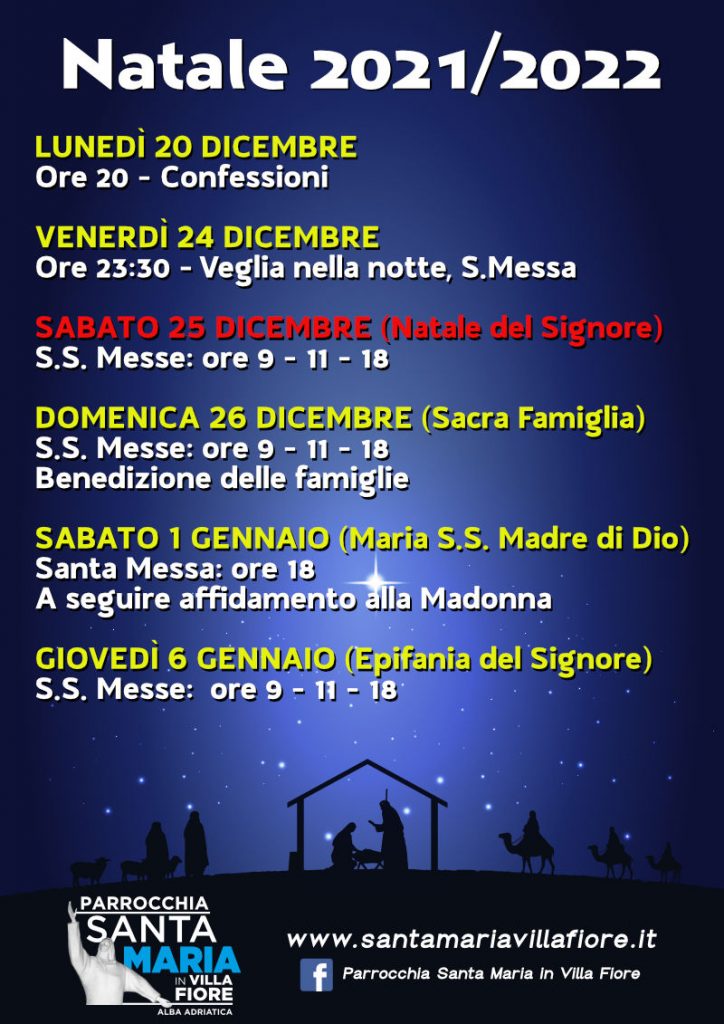 Programma festività di Natale 2021/2022 Parrocchia Santa Maria in Villa Fiore di Alba Adriatica