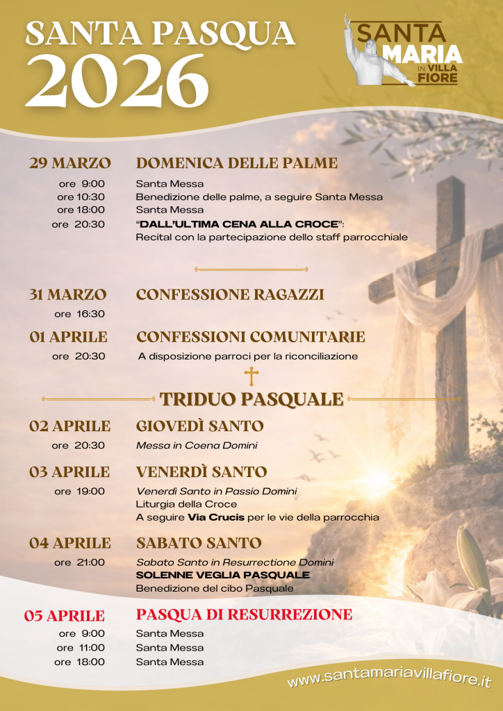 Programma celebrazioni della settimana Santa Pasqua 2026, parrocchia Santa Maria in Villa Fiore di Alba Adriatica