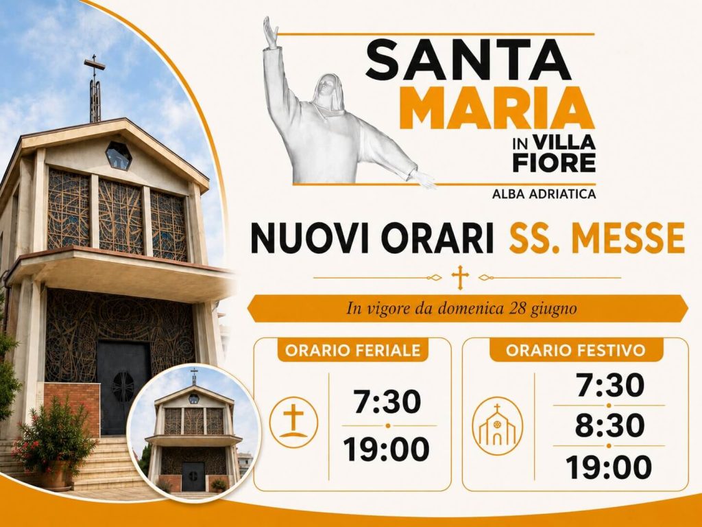 Orario estivo Sante Messe parrocchia Santa Maria in Villa Fiore di Alba Adriatica