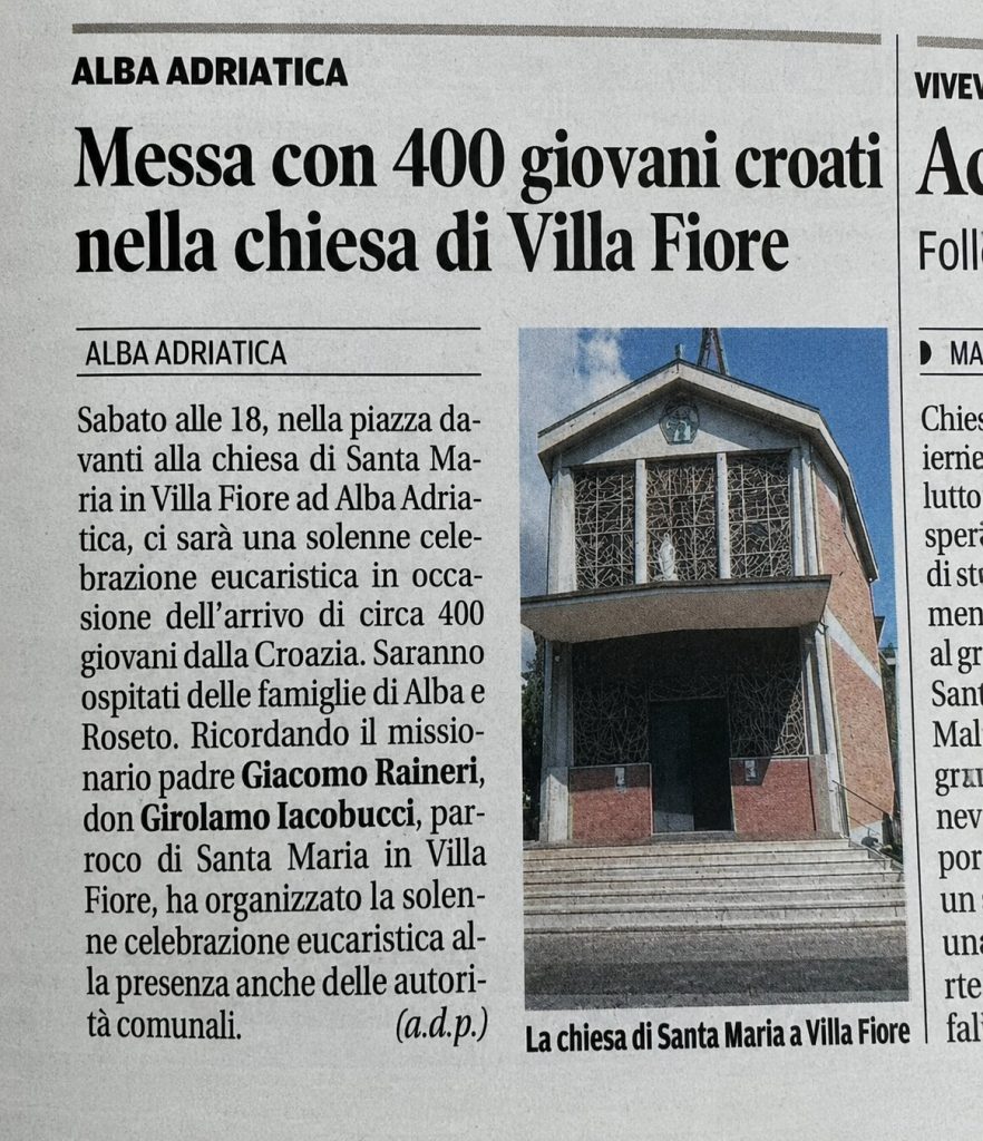 Messa con 400 giovani croati nella chiesa Santa Maria in Villa Fiore di Alba Adriatica